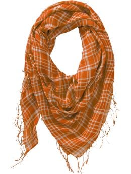 Women: Women's Lightweight Plaid Scarves - Orange Plaid