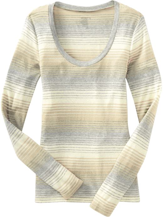 Old Navy Womens Heather Oatmeal Stripe Lightweight Scoop-Neck Tees