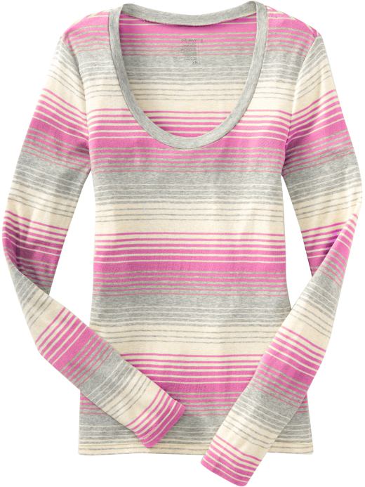 Old Navy Womens Pink Stripe Lightweight Scoop-Neck Tees