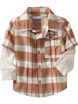 Baby Boys 2 in 1 Flannel Shirts for Baby Autumn Russet