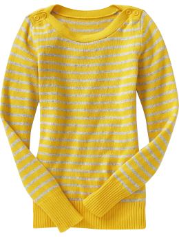 Women: Women's Button-Shoulder Sweaters - Yellow Stripe