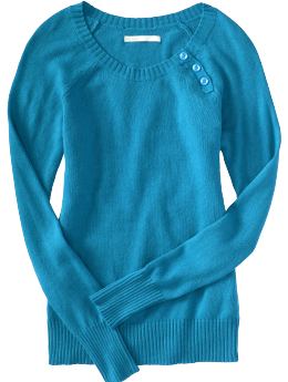 Women: Women's Three-Button Raglan Sweaters - Tahiti Lagoon