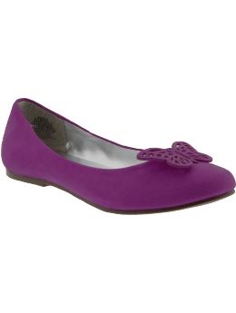 Girls: Girls Faux-Suede Butterfly Ballet Flats - Purple