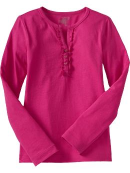 Girls: Girls Ruffle-Placket Henleys - Blink Pink