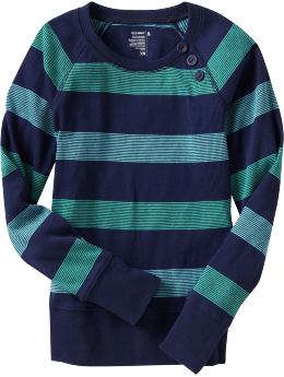 Girls: Girls Button-Trim Waffle-Knit Tops - Blue Stripe at ShopHSC.com