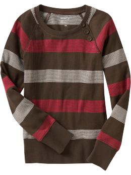 Girls: Girls Button-Trim Waffle-Knit Tops - Brown Stripe at ShopHSC.com