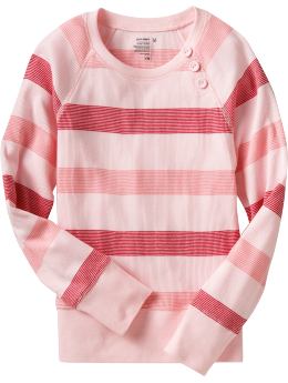 Girls: Girls Button-Trim Waffle-Knit Tops - Pink Stripe at ShopHSC.com