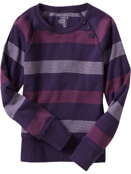 Girls: Girls Button-Trim Waffle-Knit Tops - Purple Stripe at ShopHSC.com