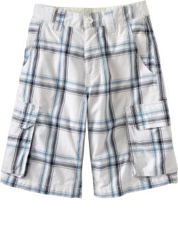 Boys: Boys Plaid Cargo Shorts - White & Blue Plaid