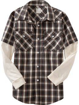 Boys: Boys 2-in-1 Plaid Western Shirts - Brown Tan Plaid