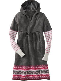Girls: Girls 2-in-1 Hooded Fair Isle Sweater Dresses - Heather Charcoal