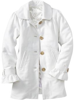 Girls: Girls Wool-Blend Glitter Coats - Marshmallow White