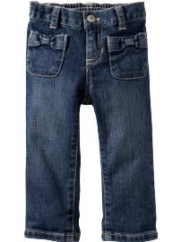 Bow-Trim Straight-Leg Jeans for Baby