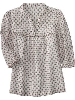 Girls: Girls Printed Metallic-Stripe Henleys - Marshmallow White