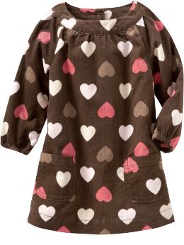 Baby Girls: Heart-Print Cord Dresses for Baby - Brown Earth