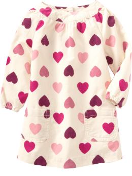 Baby Girls: Heart-Print Cord Dresses for Baby - Salt