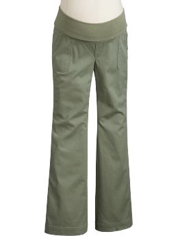 Maternity: Maternity Roll-Panel Twill Pants - Muted Green