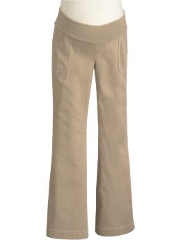 Maternity: Maternity Roll-Panel Twill Pants - Khaki