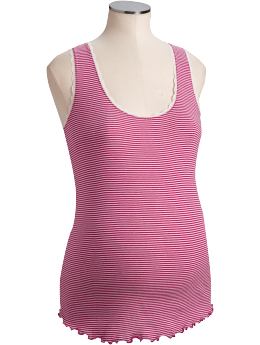 Maternity Maternity Printed Lace Trim Lounge Tanks Pink Stripe