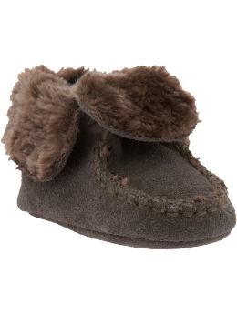 Newborn: Suede Faux-Fur Moccasins for Baby - Brown Earth