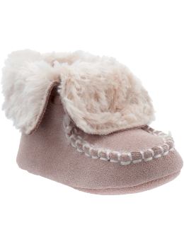 Newborn: Suede Faux-Fur Moccasins for Baby - Cheek Blush