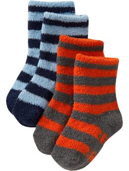 Newborn: Striped Chenille Sock 2-Packs for Baby - Boy Gray Combo