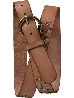 Women's Plus: Women's Plus Studded Leather Belts - Brown Leather