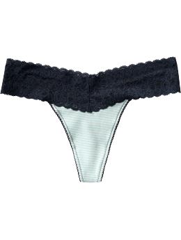 Women: Women's Printed Lace-Trim Thongs - Blue Stripe