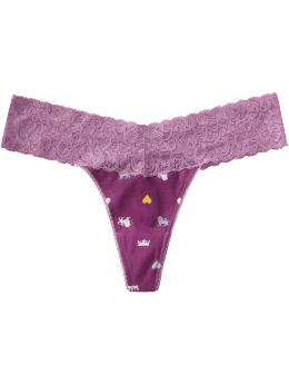 Women: Women's Printed Lace-Trim Thongs - Maroon Crowns