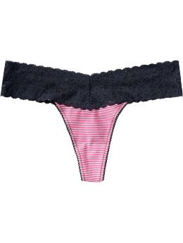 Women: Women's Printed Lace-Trim Thongs - Pink Stripe