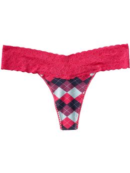 Women: Women's Printed Lace-Trim Thongs - Purple Argyle
