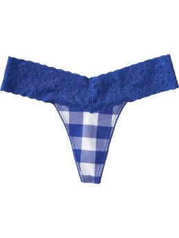 Women: Women's Printed Lace-Trim Thongs - Blue Buffalo