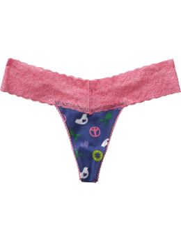 Women: Women's Printed Lace-Trim Thongs - Dove