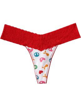 Women: Women's Printed Lace-Trim Thongs - Dove Multi Print