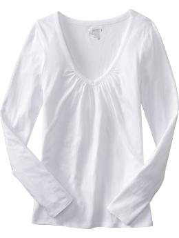 Women: Women's Shirred V-Neck Tees - Bright White
