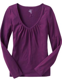 Women: Women's Shirred V-Neck Tees - Plummy Mummy