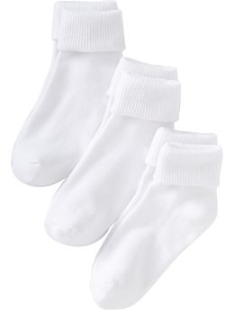 Girls: Girls Turn-Cuff Sock 3-Packs - White