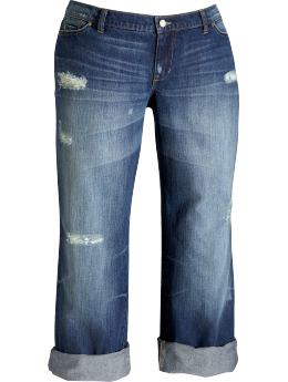 Women's Plus: Women's Plus Low-Rise Distressed Boyfriend Jeans - Medium Wash