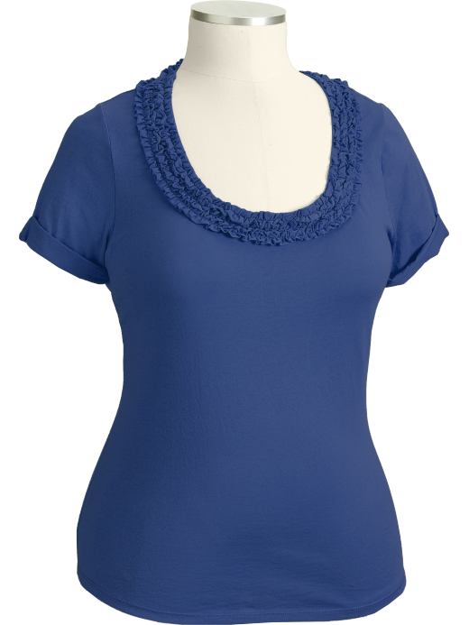 Womens Plus Cuffed Ruffle-Trim Tees