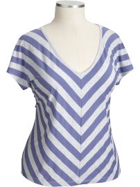 Women's Plus Chevron-Stripe V-Neck Tops