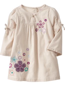 Baby Girls: Graphic Cord Bell-Sleeve Dresses for Baby - Cream Of Wheat
