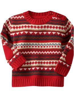 Newborn: Fair Isle Button-Shoulder Sweaters for Baby - Red Combo
