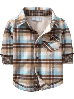 Newborn: Jersey-Lined Plaid Flannel Shirts for Baby - Blue/brown Plaid