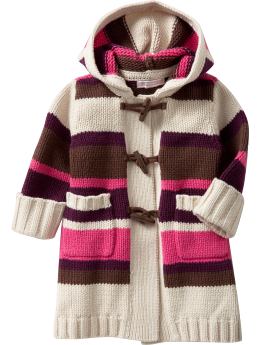 Baby Girls: Striped Toggle Sweater Coats for Baby - Multi Stripe