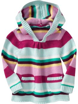 Baby Girls: Hooded Babydoll Sweaters for Baby - Blue Stripe