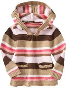 Baby Girls: Hooded Babydoll Sweaters for Baby - Brown Stripe