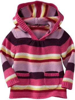Baby Girls: Hooded Babydoll Sweaters for Baby - Pink Stripe