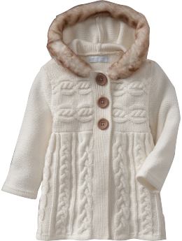 Baby Girls: Faux Fur-Trim Sweater Coats for Baby - Marshmallow White