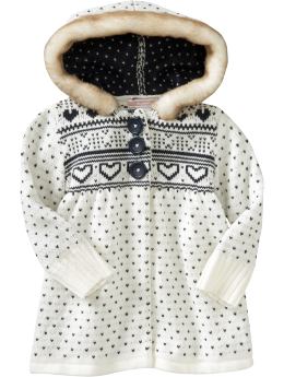 Baby Girls: Faux Fur-Trim Sweater Coats for Baby - White Hearts