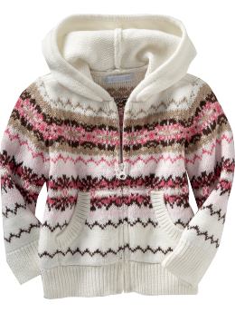 Baby Girls: Fair Isle Zip Hoodies for Baby - Marshmallow White